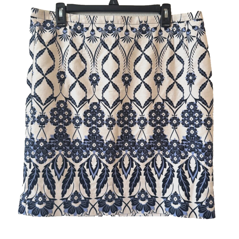 J Crew Women's Skirt Size 16 Trellis Blue & White Floral Scroll A-Line Pencil